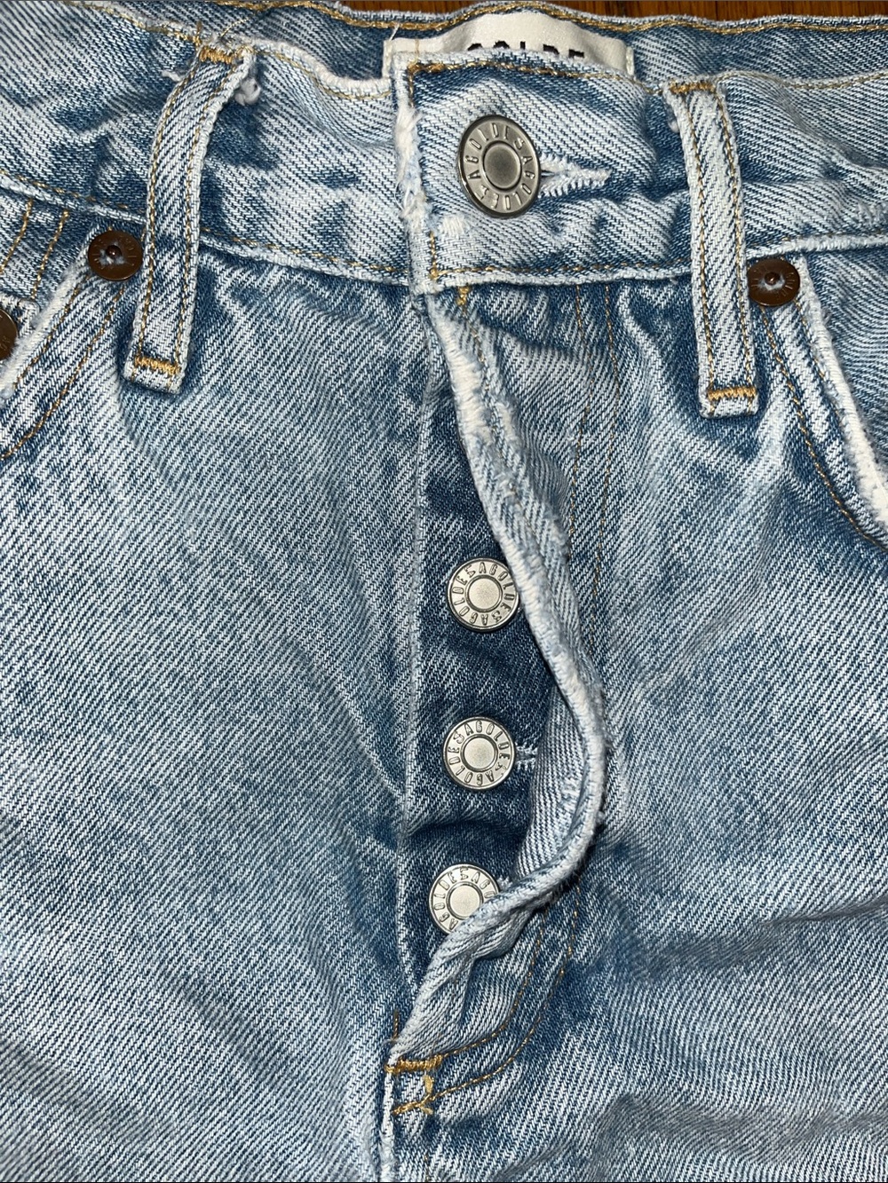 Agolde Parker Button Fly Distressed Blue Denim Shorts Size 24 - Picture 5 of 12